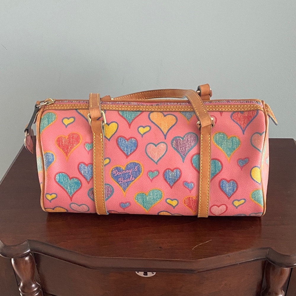 Dooney & Bourke Pink Heart Pattern Shoulder Bag Vintage Print